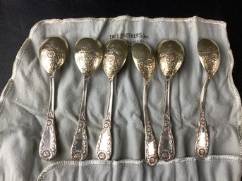 6 Sterling Silver Small Spoons In Flannel Holder