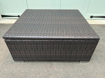 Espresso Finish Resin Wicker Patio Storage Ottoman With Gas Spring Assist Hinged Lid