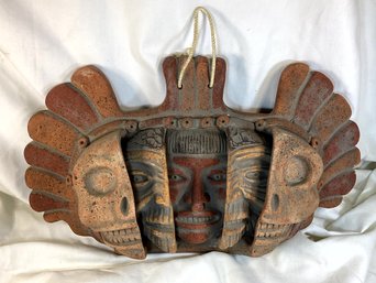 Aztec Archaeological Ceramic Mask, 'Three Ages Of Man'