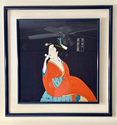 Vintage Japanese Geisha Girl Silk Print