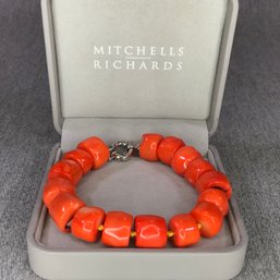 Gorgeous Chunky Orange Coral Bracelet Made To Retail In Boutiques For $325 - Brand New Never Worn - Nice !