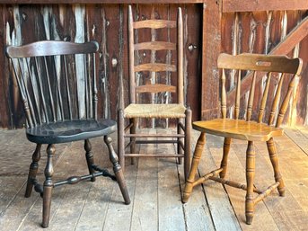 Set Of 3, Vintage Chairs -Windsor , Ladder Back And Wood Pub Chairs