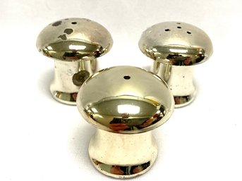 Trio Of Silverplated Mushroom Salt & Pepper Shakers