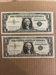 Beautiful Lot Of 2 1957 A One Dollar Bill -Silver Certificate U.S. Note