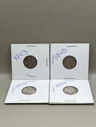 4 Mercury Dimes 1942, 1943, 1944, & 1945