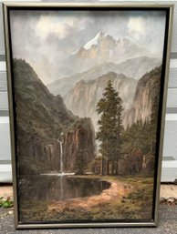 Mountains & Waterfall Framed Oil Painting  ~ Signed E. Panther?? ~