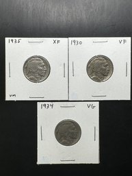 3 Buffalo Nickels 1930, 1934, 1934