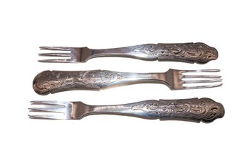 3 Sterling Silver Oyster Forks Dutch Hallmarks - 29 Grams