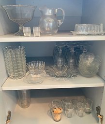 Three Shelves Of Miscellaneous Glassware