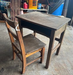 Childrens Oak School Desk And Chair