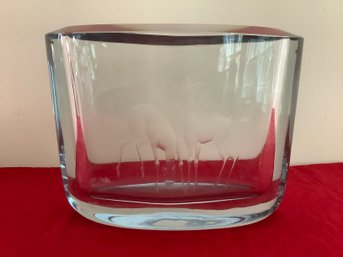 STROMBERG ETCHED DEER CRYSTAL BOWL