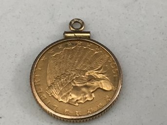 Gold 1909 Indian Head 2.50 Dollar Pendant