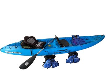 Malibu Two XL Ocean Kayak (Retail $1000) W/ Extra Padded Seat, Life Jackets & Storage Stands