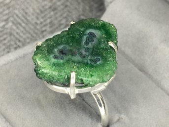 Incredible Sterling Silver / 925 With Green Druzy Quartz Stone - Its Amazing That Stone Is Natural ! - WOW !