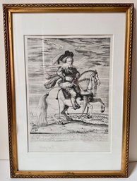 Wladislaw Podkowinski Vintage Equestrian Portrait Print In Gilded Frame, Signed, Poland