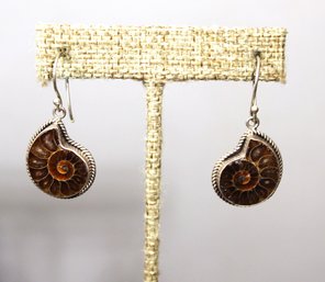 Contemporary Sterling Silver 925 Fossil Shell Pierced Earrings