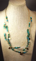 Another Fine Gold Filled Multi Strand Necklace Blue/green Beads