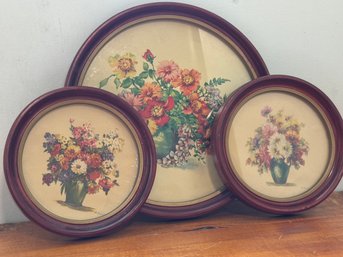 Set Of 3 Circular Floral Prints M. Black