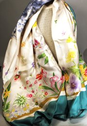 Swiss 100 Silk Ladies Scarf Having Flowers Has Minor Water Stains