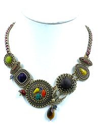 Vintage Signed Bohm Asymmetrical Embellished Disc Necklace