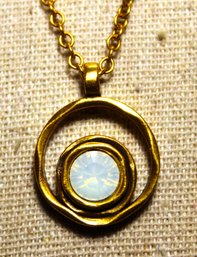 Signed Patricia Locke Gold Tone Opalescent Stone Circular Pendant Necklace