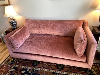 Beautiful New Madeline Red Ruby Velvet Down Sofa Couch With Brass Casters 70x40x32 Purchased New 3 Months Ago