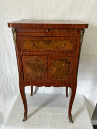 Antique French Bedside Table With Ormolu Trim And Multiple Wood-species Inlay