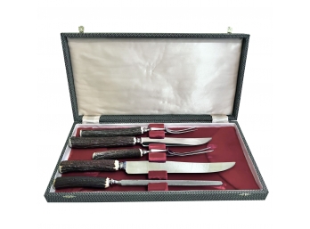 Beautiful Manor House Sheffield England Cased 5 Piece Stag Horn Carving Set