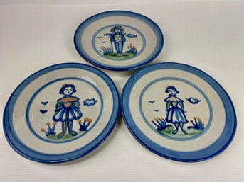 M. A. Hadley Pottery Salad Plates, Farmer & 2 Ladies, Signed (3)