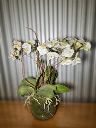 Impressive Faux Orchid In Clear Glass Pot With Mossy Substrate