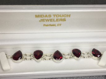 Wonderful Sterling Silver / 925 & Tear Drop Garnet Toggle Bracelet - VERY Pretty Piece - Brand New Never Worn