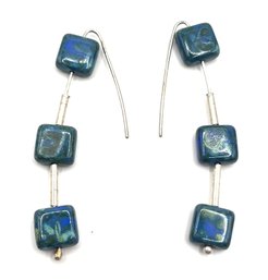 Vintage Sterling Silver Blue Square Beaded Earrings