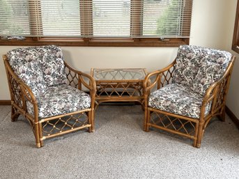 A Fabulous Pair Of Vintage Rattan Chairs & A Matching Side Table