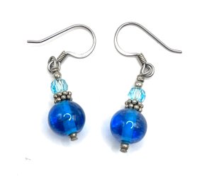 Bohemian Style Clear Blue Ornate Dangle Earrings