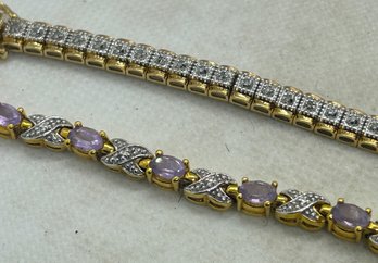 Pair Of STERLING SILVER VERMEIL Gemstone Panel Bracelets- Artist Signed