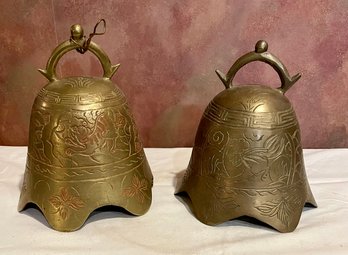 Pair Of Vintage Chinese Brass Bells