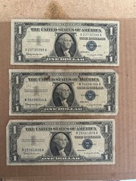 Beautiful Lot Of 3 1957 B One Dollar Bill -Silver Certificate U.S. Note