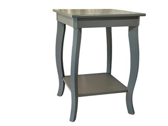 Square Side Table With Cabriolet Legs, Open Storage Shelf, Glossy Grey Painted Finish