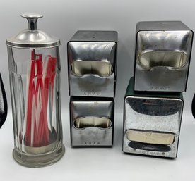 4 Vintage Napkin Holders & Glass Straw Holder