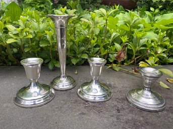 Sterling Silver  Weighted Candlesticks & Vase By Hamilton, Towel & MFH
