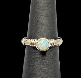 Vintage Sterling Silver Ornate Opal Ring, Size 6.25