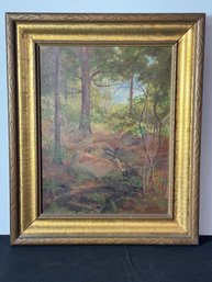 UNSIGNED EARLY 20TH CENTURY LANDSCAPE PAINTING ON CANVAS IN A GOLD GILT FRAME