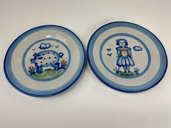 M. A. Hadley Pottery Luncheon Plates, Maiden & Pig, Signed (2)