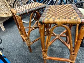 Pair Very Sturdy Wicker/bamboo Stools