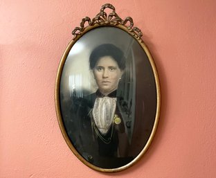 An Antique Photograph In Brass Frame With Convex Glass