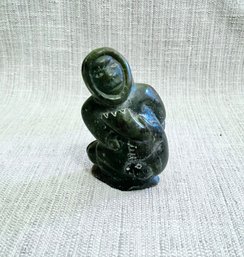 Inuit Soapstone Carving Of Seated Eskimo Signed E.J.