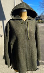 Jeune Femme Wool Hooded Zipper Sweater In Gray/Green Tone- Size XL