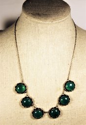 Fine Sterling Silver Vintage Necklace Having Green Onyx