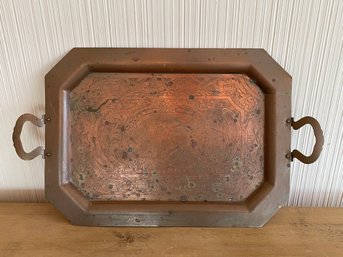 Antique Copper Serving Tray With Dutch Motif