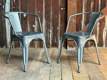 Pair Of Industrial Metal Armchairs